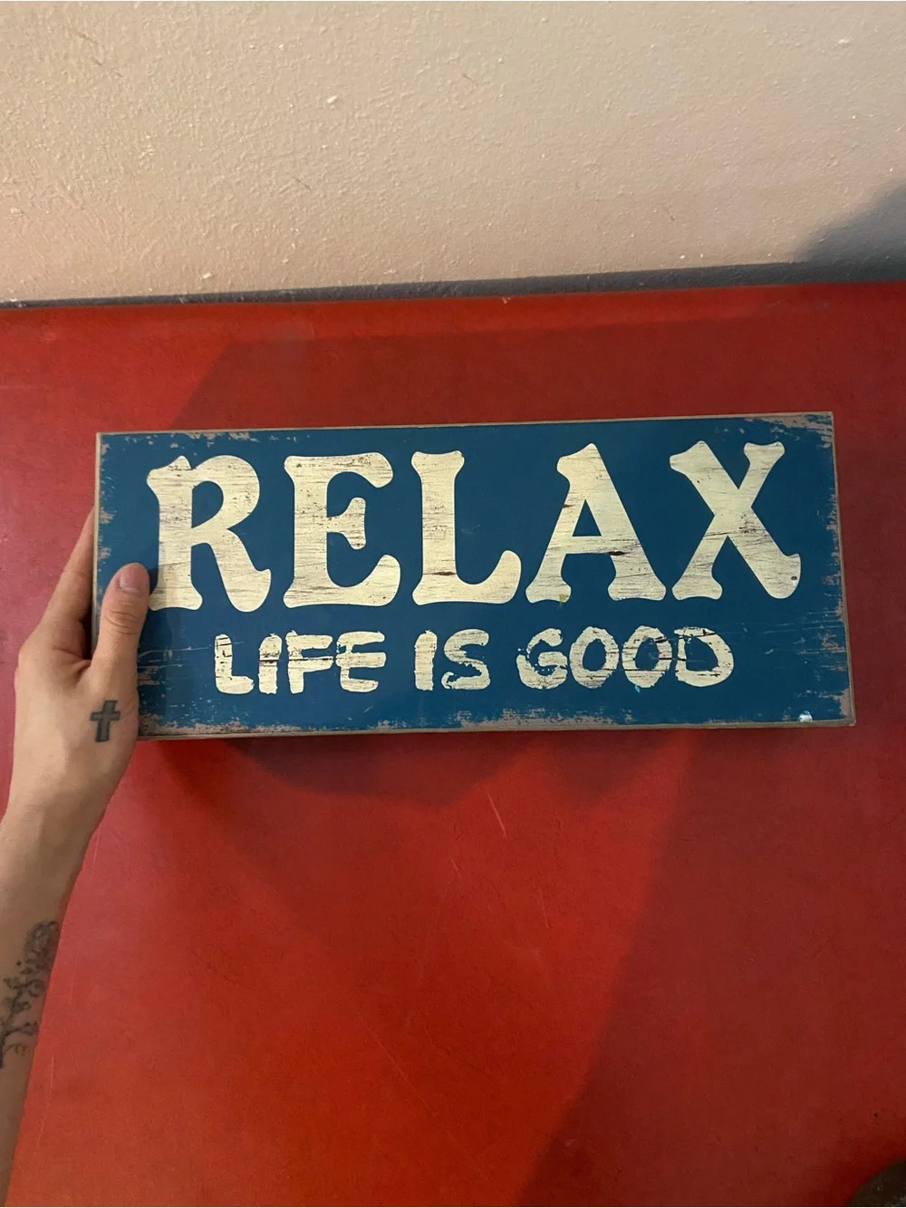 Nautical Farmhouse Rustic‎ Chic Relax Life Is Good Navy and Cream Wooden Sign